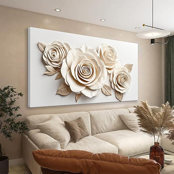 Canvas White Wall Art Living Room Home Wall Decor Modern Canvas Art Wall Decor 29x58 Inches Large Flower Wall Art Elegant Picture For Bedroom Hotel Office Artwork