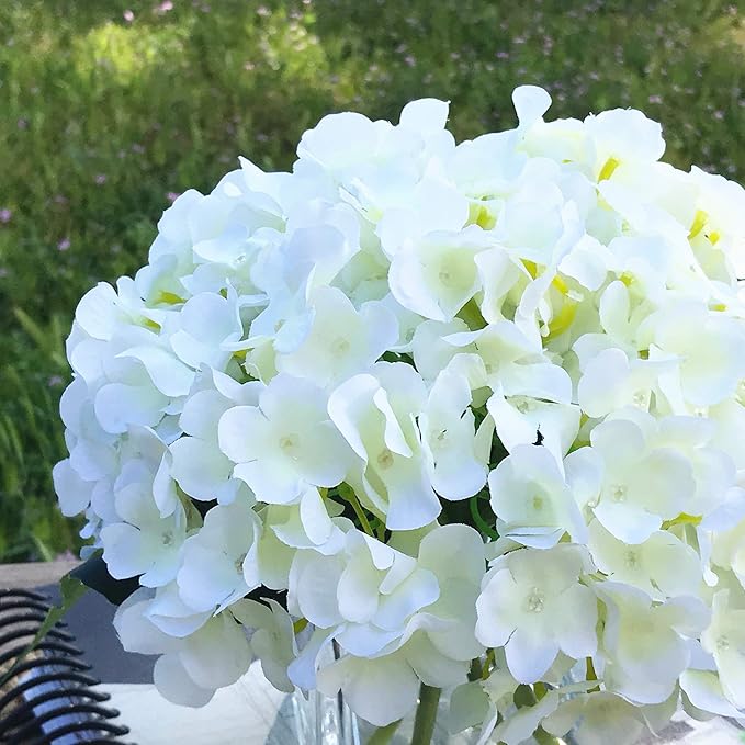 ENOVA HOME Artificial Hydrangea Silk Flowers Arrangements in Cube Glass Vase for Home Wedding