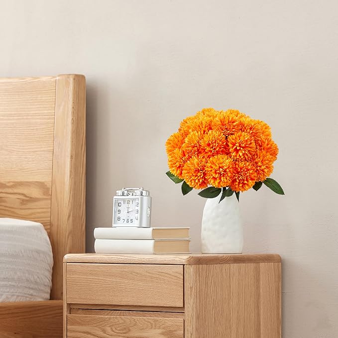SITUMEIZI 12 Pcs Orange Artificial Chrysanthemums Flowers Ball Flower Fake Mums Silk for Fall Decor Halloween Thanksgiving Day Wedding Home Kitchen Decoration Floral Arrangement