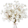 Sggvecsy Artificial Cherry Blossom Flowers 6 Pcs Faux Cherry Blossom Stems Faux Silk Cherry Blossom Branches 15.7’’ Fake Peach Flowers for Vase Arrangements Home Wedding Table Decor (White)