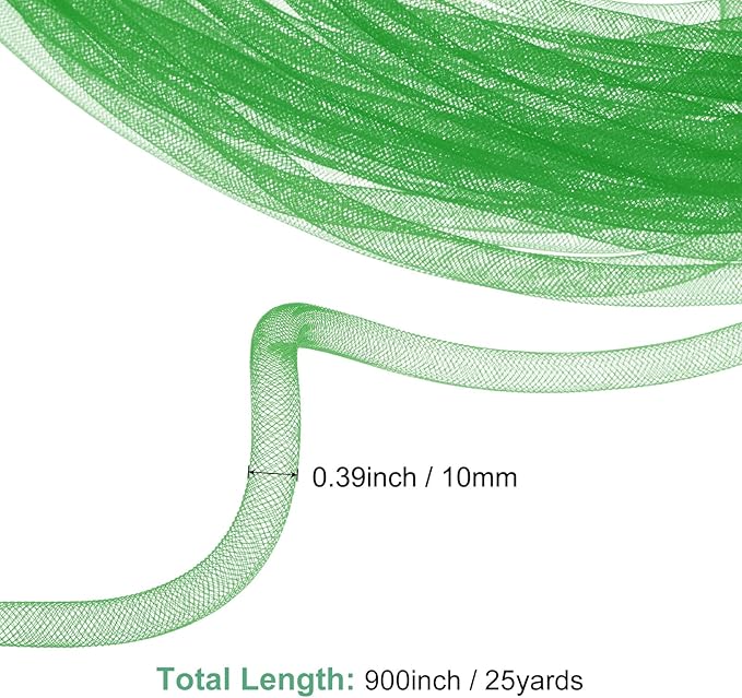 Mesh Tube Ribbon 25 Yards, 10mm Elastic Fabric Ribbons Mesh Tubing for Crafts/Gift Wrapping/Flower Bouquets/Wedding/Birthday/Holiday/Wreaths Christmas/Decoration[Grass Green]