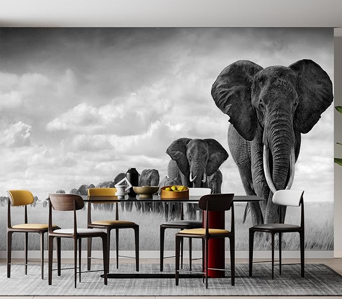 Eierme-A Herd of Elephants Walking on The African Savannah Mural Wallpaper Peel and Stick 137" x 102"