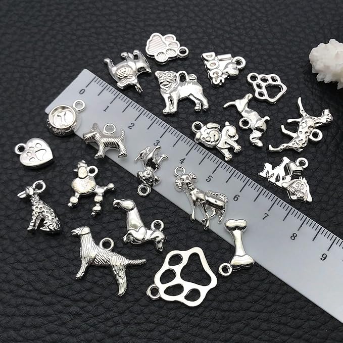 WOCRAFT 60pcs Bright Silver Dogs Bracelet Charms for Jewelry Making Sets DIY Necklace Bracelet Keychain Crafting Charms Kit Craft Supplies (SN861)