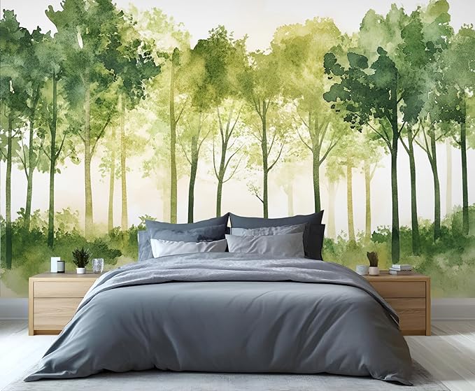 Watercolor Forest Wall Mural, Minimalist Forest Scene 3D Wall Murals, Nordic Nature Wallpaper Mural, for Living Room Bedroom Large Wallpaper Indoor Decor 118" W x 82.6 "H