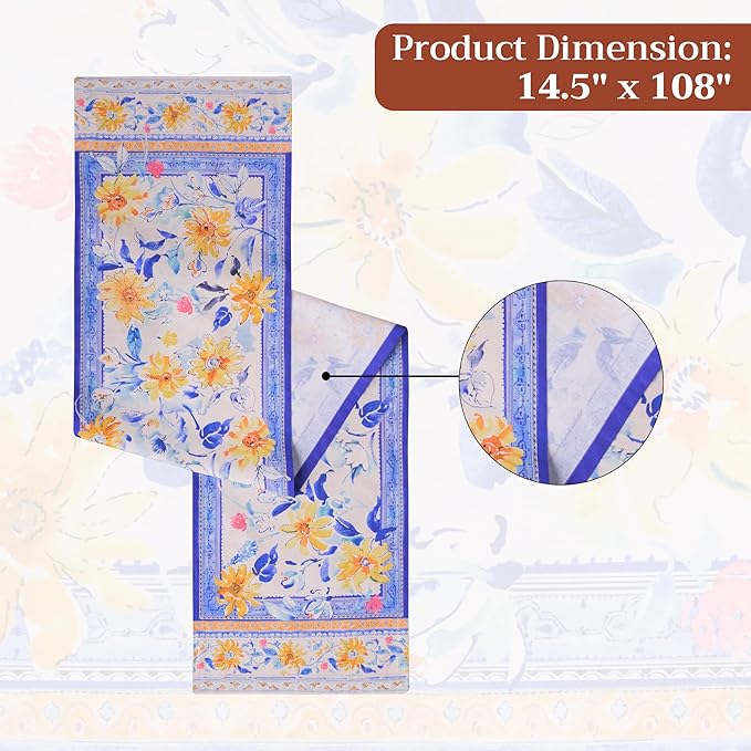 Maison d'Hermine Table Runner 100% Cotton Single Layer Table Runners 108 inches Long Decorative for Home Kitchen Dining Party Baby Shower Wedding Bridal Shower Spring Summer (Girassol,14.50" x 108")