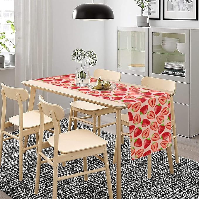Strawberry Table Runner, Spring Summer Fruit Birthday Party Decorations Dining Room Home Kitchen Table Decor 13 x 90In