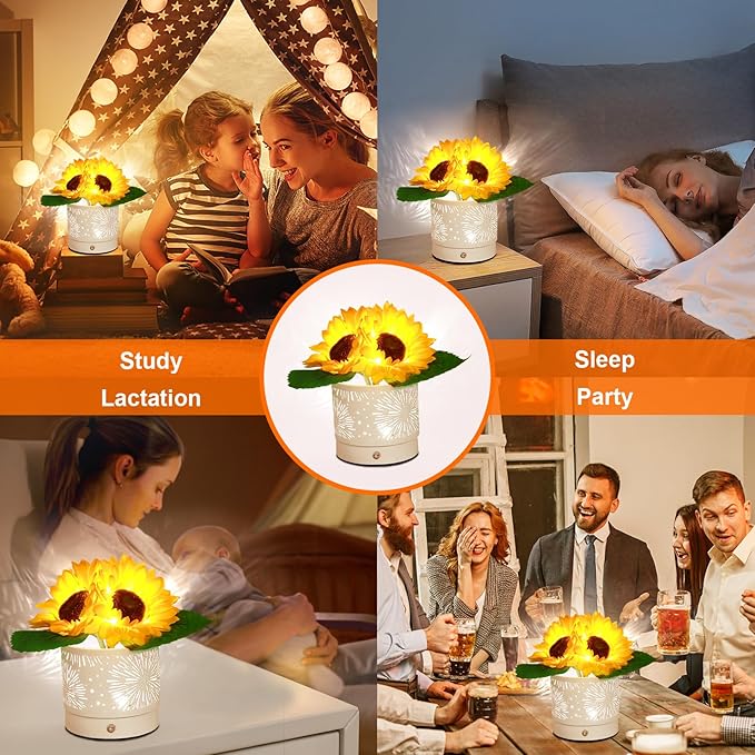 Birthday Gifts for Women,Sunflower Flower Cordless LED Touch Table Lamp,3-Colour Infinitely Dimming Rechargeable Small Night Light for Festival,Restaurant,Bedroom,Office Decor Gifts for Mom
