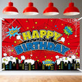 Spider Birthday Backdrop, 150x100cm/5x3ft Red Polyester Large Spider Web Happy Birthday Banner Backdrop for Boys Girls Themed Party Decorations & Photo Booth Props