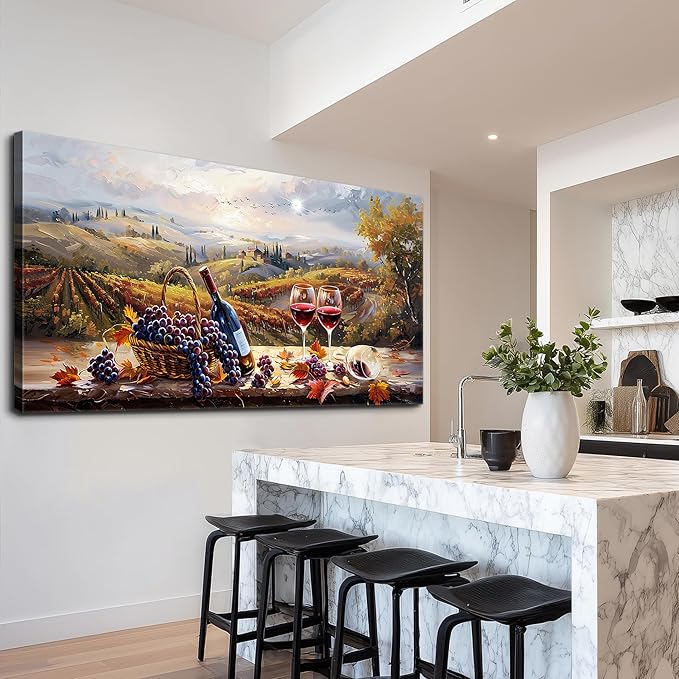 hyidecorart Rustic Wine Glass Large Canvas Wall Art Dining Room Kitchen Still Life Painting Vintage Farmhouse Restaurant Decoration Artwork Prints for Bar Living Room Posters Landscape Wall Decor