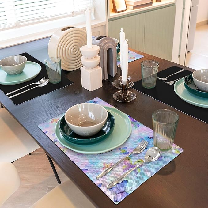 Watercolors Butterfly Placemats Set of 4,Spring Summer Flower Place Mats Washable for Kitchen Dining Table Heat Resistant Decorative Colth Table Mats 4 PCS, Style