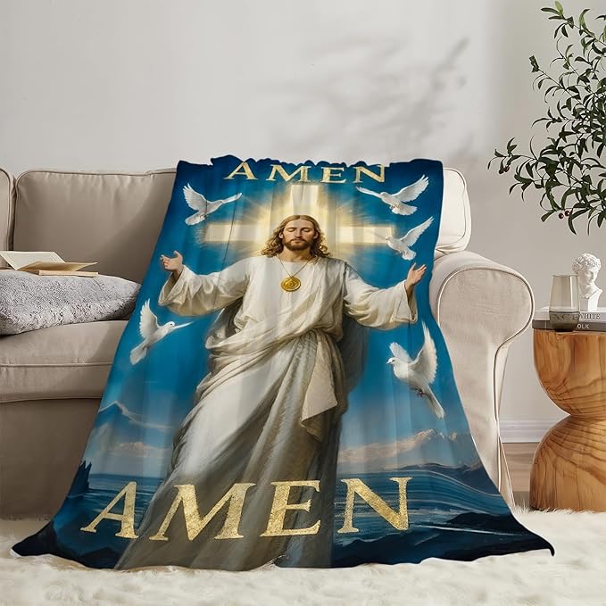 Jesus Blanket Christian Throw Blanket God Faith Religious Soft Cozy Fleece Fuzzy Stuffed Plush Flannel Gifts for Girls Women Boys Kids Adults 60"X80"