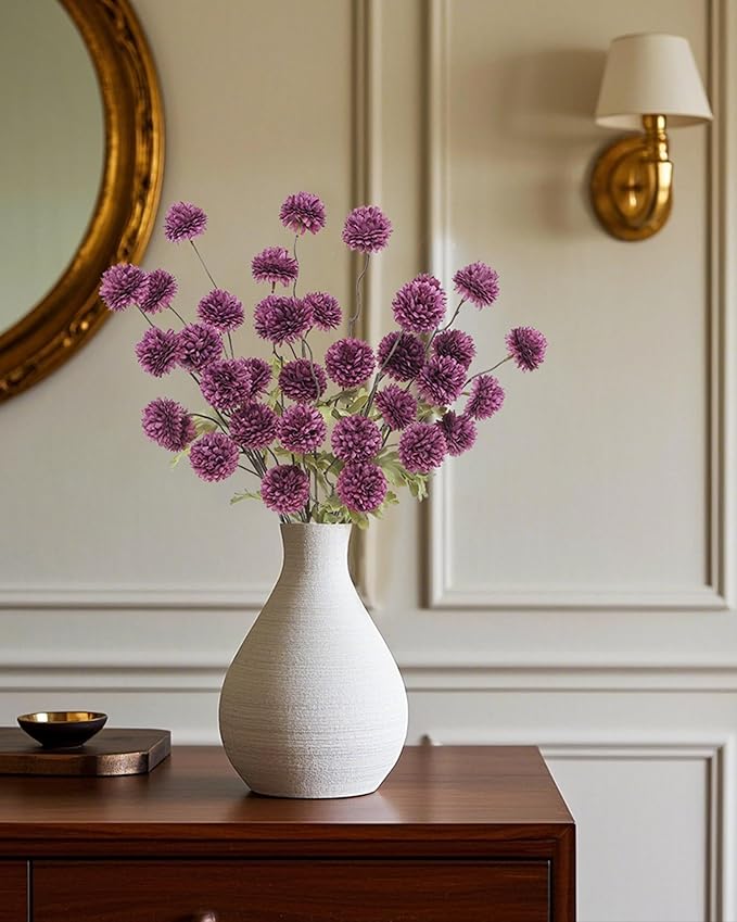 DuHouse 6pcs Artificial Flowers Faux Silk Pompon Mum,Silk Small Mini Chrysanthemum Ball with Stems for DIY Bouquets Centerpieces Vase Home Table Kitchen Decorations(Plum)