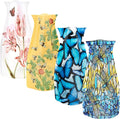 MODGY Expandable Flower Vase Set, Plastic Decorative Modern Foldable Printed Vases for Centerpieces for Wedding, Dining Table, Home Decor, Living Room, Bathroom, Office, Jacob Marrell Tulips, 4 Pack