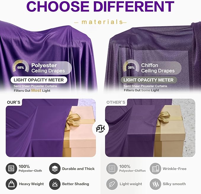 PartyVillage 20ft×15ft Deep Purple Backdrop Curtain for Wedding Parties, 4 Panels Wrinkle Free 15 FT Long Polyester Photo Backdrop Drapes Back Drop Cloth for Birthday Photography Background
