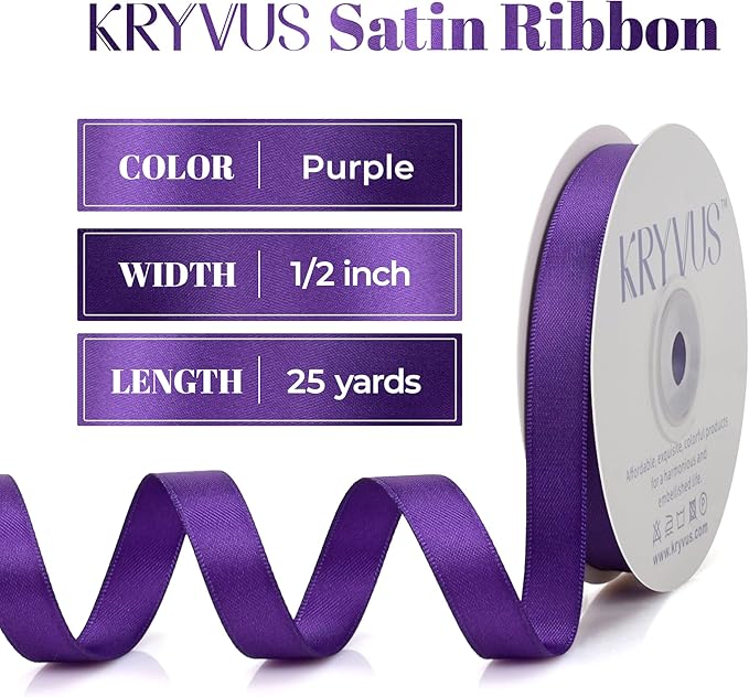 Double Faced Purple Satin Ribbon, 1/2 Inch X 25 Yards Polyester Ribbon for Gift Package Wrapping, Crafts, Bow Making, Sewing, Flower Bouquet, Wedding Party Decor