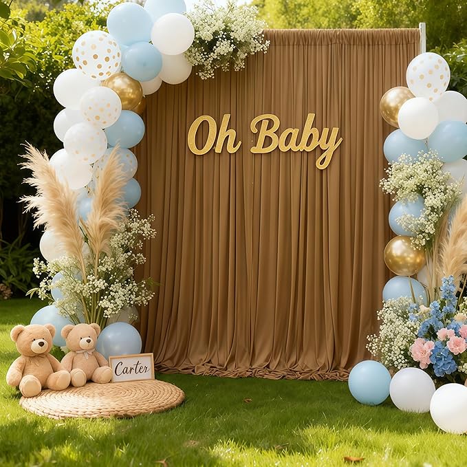 Gold Brown Backdrop Curtains-Wrinkle-Free Polyester Photography Drapes Party Curtain Background for Baby Shower Wedding Decorations- 16 X10FT