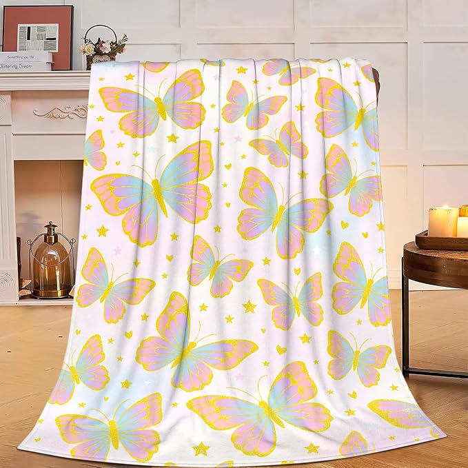 Butterfly Blanket for Women Butterflies Throw Blanket Soft Cozy Fleece Fuzzy Stuffed Plush Flannel Animal Gifts for Girls Kids Adults 40''x50''