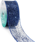 CT CRAFT LLC Sparkling Glitter Mesh Wired Ribbon 2.5" x 20 Yards Blue Navy for Christmas Home Decor Bow Gift Wrapping DIY Crafts Wreath