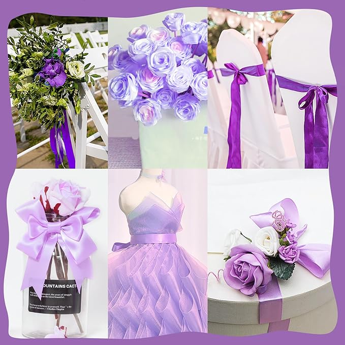 150 Yards Purple Satin Ribbon 1 Inch 6 Rolls Assortment Ribbons for Crafts Gift Wrapping Flower Bouquet Wedding Invitations Birthday Party Festival Decoration Hair Bows