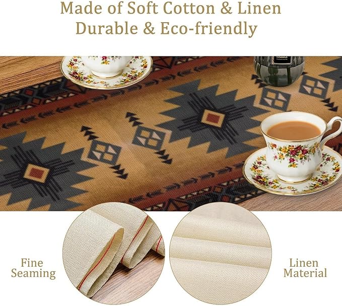Aztec Table Runner, Southwestern Ethnic Geometric Triditional Table Runner Table Setting Decor for Kitchen Garden Farmhouse Party Holiday Dinner Home, 13x108 Inch