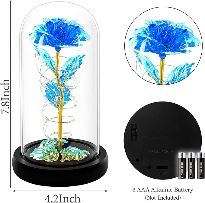 Childom Christmas Rose Gifts for Women,Birthday Gifts for Women Mom Christmas,Flowers for Delivery Prime,Blue Light Up Rose in A Glass Dome,Anniversary Rose Gift for Her Grandma Valentines Day