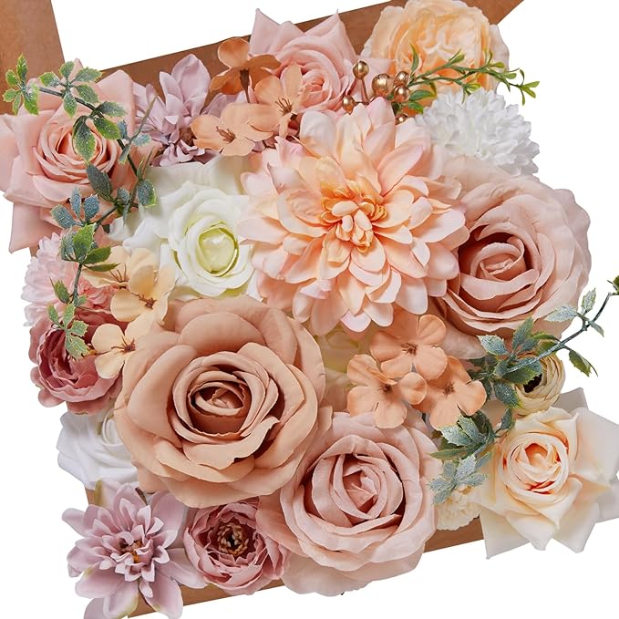 Serwalin Artificial Flowers Terracotta Champagne Flowers, Fake Silk Cake Flowers for Wedding Bridal Bouquets Centerpieces Arrangements Baby Shower Party Cake Home Decor