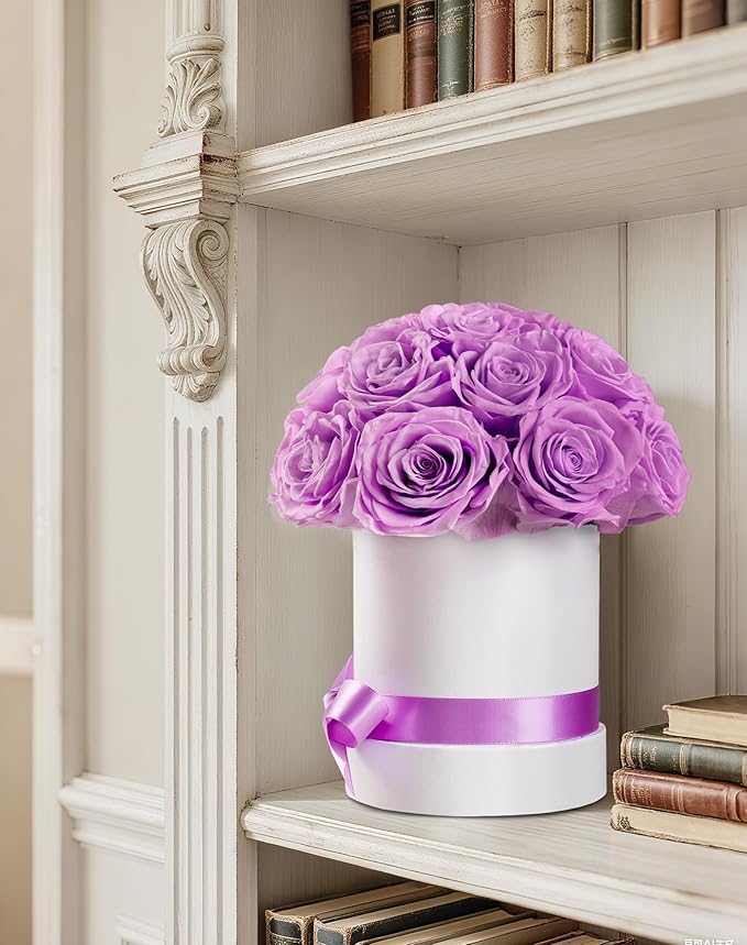 Preserved Roses Dome in a Box, Forever Real Roses Decor, Eternal Flowers for Delivery Prime, Best Gifts Birthday, Wedding, Anniversary, Mother's Day, Christmas for Her, 18-Pieces (Purple)