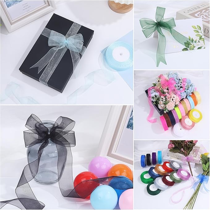 3/4 Inch x 50 Yards Sheer Organza Ribbon Chiffon Ribbon for Gift Wedding Flower Bouquet Wrapping Decorations Crafts (Light Blue)