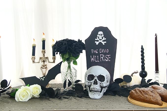 Felice Arts 12 Pack Black Roses Artificial Silk Flowers, Realistic Fake Roses Bouquet with Short Bendable Stems for Home Kitchen Vase Arrangements Wedding Centerpiece Halloween Party DIY Decor