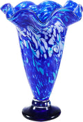 Luxury Lane Hand Blown Cobalt Blue Confetti Art Glass Flower Vase for Home Decor 12 inch Tall Centerpiece Table Decoration