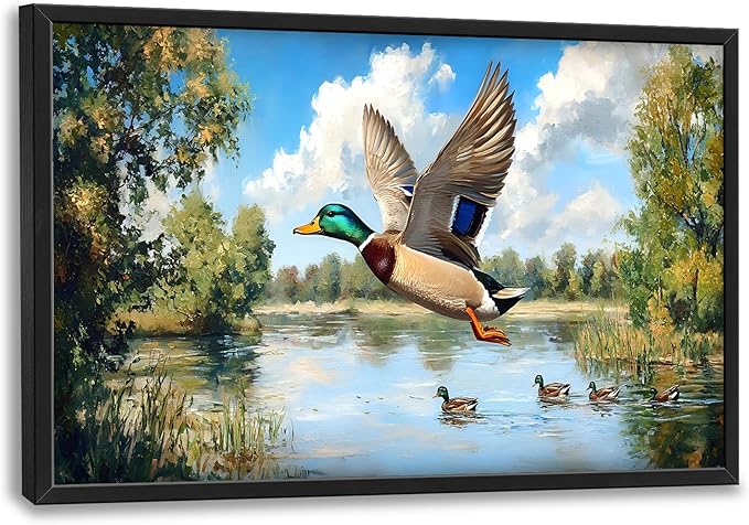 Farmhouse Duck Large Wall Art Framed Rustic Wall Decor for Living Room Lake Duck Hunting Pictures Oversized Canvas Print Painting Modern Extra Large Framed Artwork for Bedroom Office 36"x24"