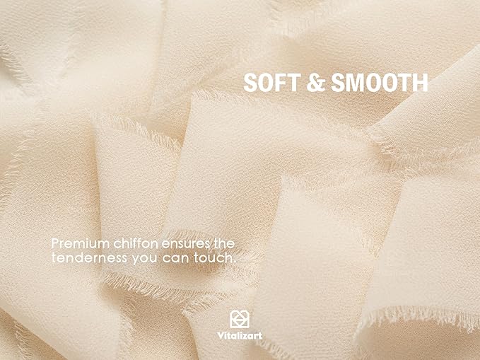 Vitalizart Light Nude Handmade Chiffon Silk Ribbon Fringe 3 Rolls 1.5" x 21 Yd Beige Frayed Edges Ribbons for Wedding Invitations Bridal Bouquets Gifts Wrapping Crafts Holiday Decor