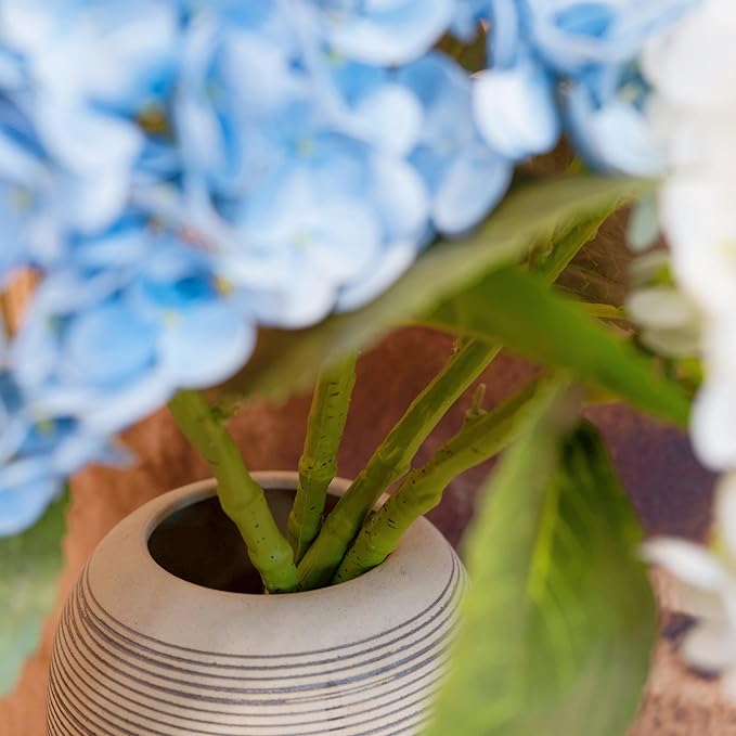WILD WORKS Hydrangea Artificial Flower Natural Lifelike Real 21 inch Latex Long Stem 2 White+2 Light Blue Hydrangea Flower Bouquets for Christmas Decor Home Party Outdoor Wedding Decoration