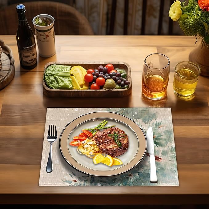 Placemats-Winter Cardinal Bird Linen Table Place Mats Set of 4 Non-Slip Heat Resistant Table Mats for Dining Kitchen Cabin Decor 12x18 Inch