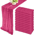 Fivenl Boho Gauze Table Runner - 35x72 Inch, Rustic Cheese Cloth, Hot Pink