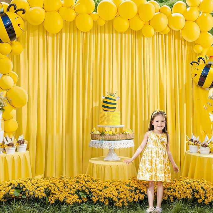 Yellow Backdrop Curtains-Wrinkle-Free Polyester Photography Drapes Party Curtain Background for Baby Shower Wedding Decorations- 8 X10FT (Yellow)