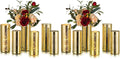 Glasseam Gold Cylinder Vases for Centerpieces: 12 Modern Mercury Hurricane Glass Vase Set for Flowers - Decorative Golden Pillar Candle Holders for Wedding Party Dining Room Table Decor