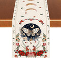 Gothic Moth Table Runner, Boho Floral Gothic Sun Moon Phase Mystical Witchy Starlight Coffee Table Center Decor for Home Kitchen Dining Patio Holiday Party Table Decorations 13x36 inches