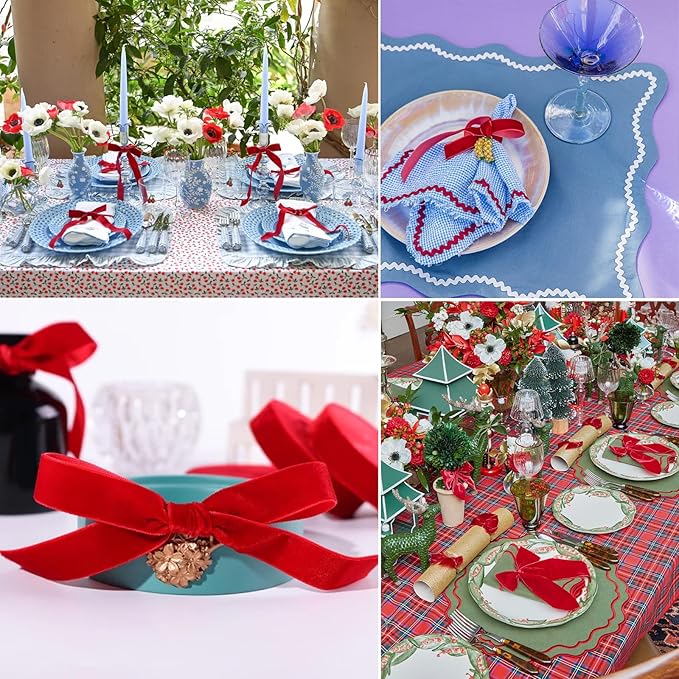 Red Velvet Ribbon 3/8 inches x 5 Yards for Gift Wrapping, Crafts, Christmas Tree, Christmas Wreath, Bow Making, Vintage Fabric Red Velvet Ribbon on The Spool for DIY