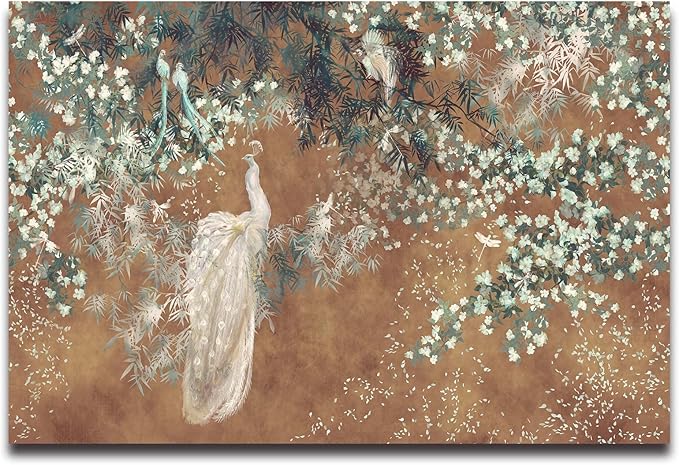 Cliouar-Wall Mural Wallpaper for Bedroom Living Room White Peacock 103" x 69"(Not Self-Adhesive)