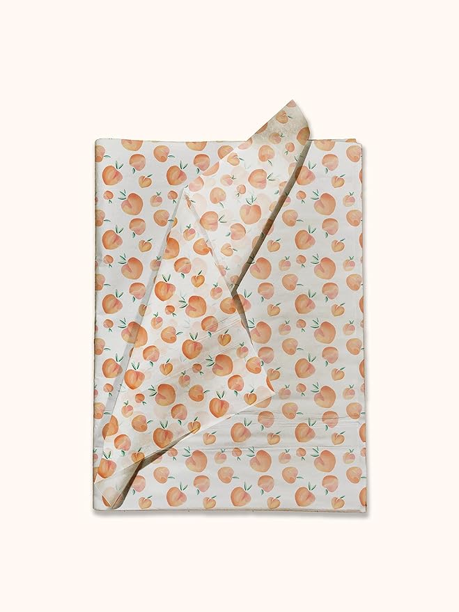 Pro Supply Global Peaches Printed Tissue Paper for Gift Bags or Boxes and Wrapping - Summer Bulk Decorative Art Tissue Paper for Packaging and Gifting | 24 Sheets 20" x 30"