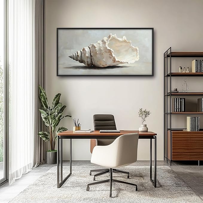 Seashell Large Decor Wall Art Framed Pictures for Living Room, Ocean Seashell Oversized Canvas Print Painting Modern Extra Large Framed Artwork for Bedroom Office Home Decor 60"x30"