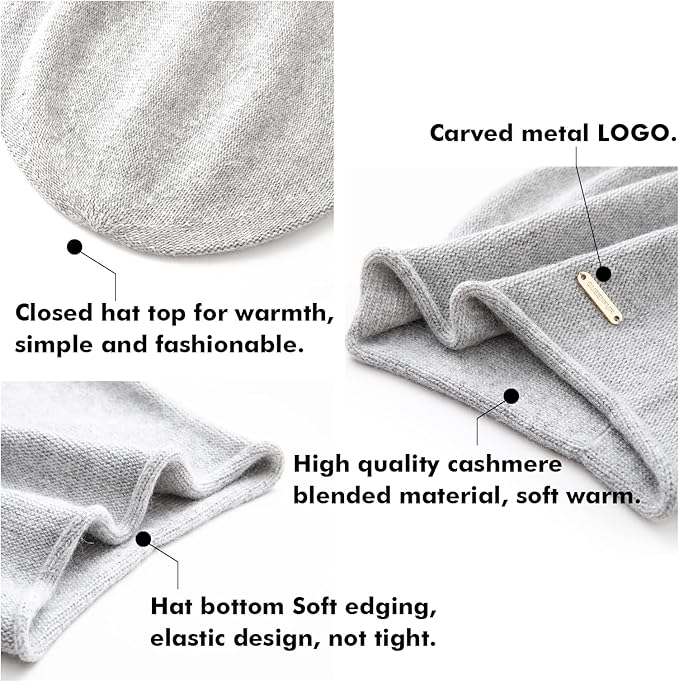 QUEENFUR Knit Slouchy Beanie Hats for Women Cashmere Ski Cap Knitted Wool Soft Warm Winter Hat