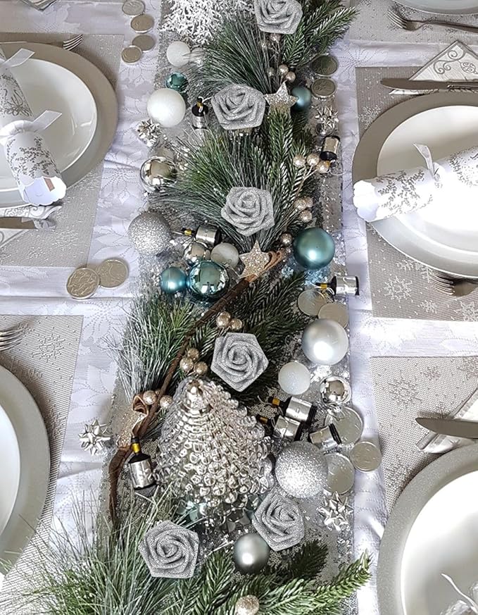 Fake Roses,50PCS Silver Roses Artificial Flowers 2.76" Foam Roses with Stems for Wedding Christmas DIY Wreath Home Table Floral Arrangement(Silver)