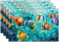 Fishing Placemats Set of 4 Colorful Fish Place Mats Heat Resistant for Dining Table Ocean Animals Fishes Waterproof Washable Table Mats Kitchen Dining Decoration 4 PCS