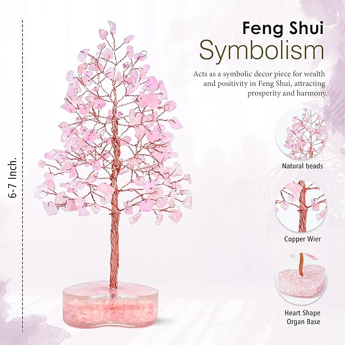 Crocon Rose Quartz Heart Shape Base Crystal Tree Gifts for Women, Healing Crystals Tree of Life Present Crystal Feng Shui Bonsai Trees for Positive Energy Good Luck Home & Office Decoration Gifts
