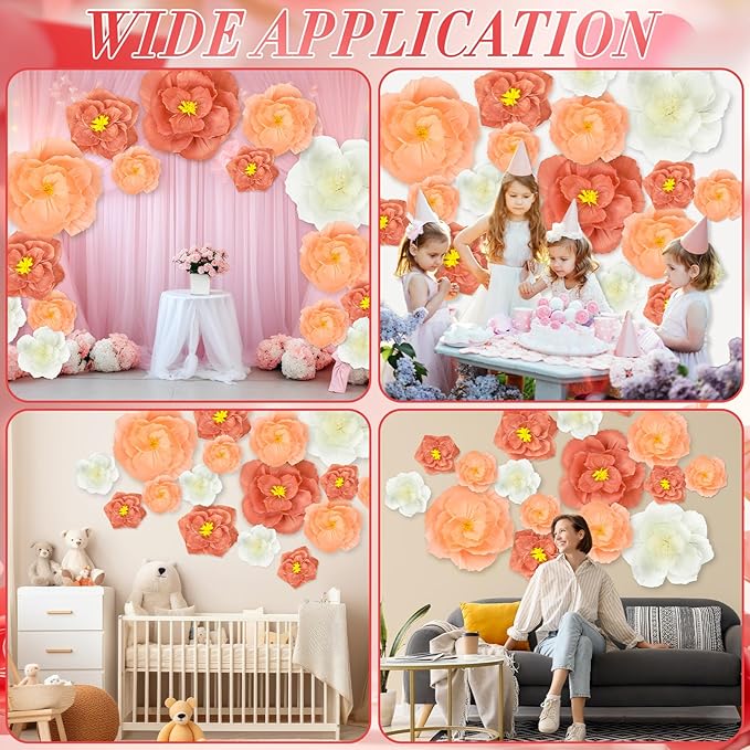 Giant Paper Flowers Artificial Large Paper Flower Decoration for Handcrafted Wall Backdrop Christmas Mexican Wedding Graduation Bridal Shower Birthday Party Supplies(Pink White,18 Pcs)