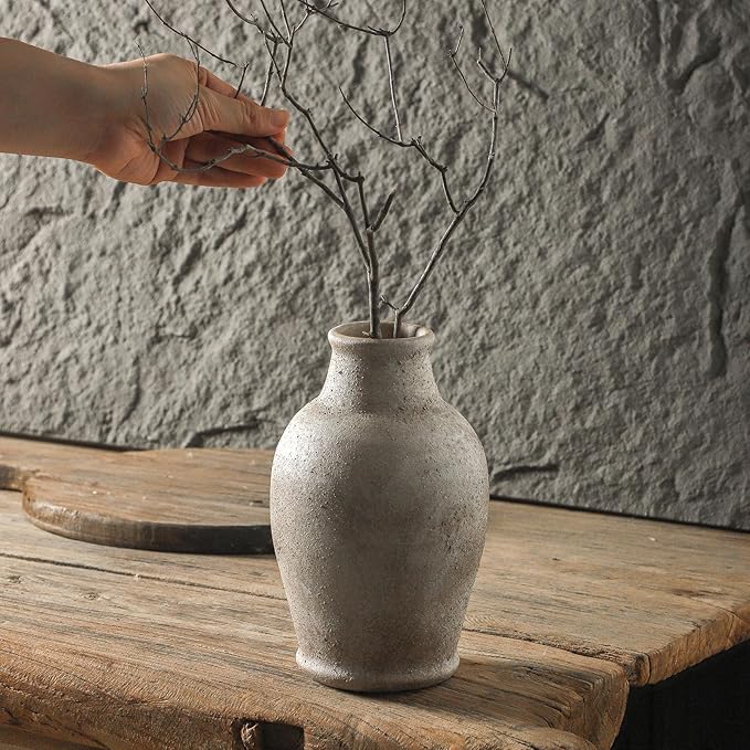 Handmade Porcelain Decorative Vase, Agne Gray, 8.3 x 5.5 inches. Rustic Design exudes Distinctive Charm, complementing Pastoral, Country, and Diverse Decor Styles.