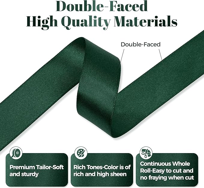 Hunter Green Satin Ribbon, Double Faced 7/8 Inch X 25 Yards Hunter Green Ribbon, Premium Satin Ribbon for Gift Wrapping, Crafts, Hair Bow Making, Sewing, Flower Bouquet, Wedding Party Decor