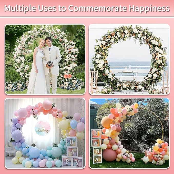 7.2FT Round Backdrop Stand Gold - Circle Balloon Arch Kit Frame Wedding Balloon Arch Kit with Stand Base Flower Ring Arch for Ceremony Birthday Party Baby Shower Christmas Thanksgiving Day